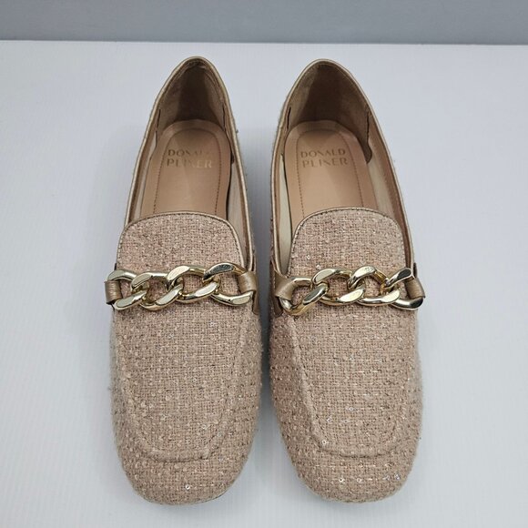 Donald Pliner Bethany Loafer Women 9.5 Camel Boucle Chain Detail Slip On Sparkle - Picture 4 of 14
